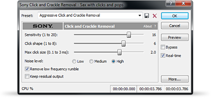 Adjust sliders on the click and crackle tool to remove unwanted sounds.