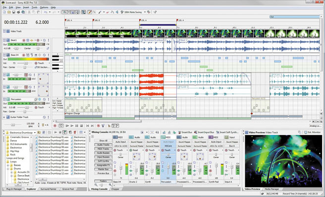 Acid Pro 7 - digital audio workstation, multitrack recorders, dj mixing software, music mixing softare, midi software